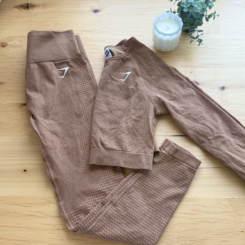 Gymshark Vital Seamless 2.0 leggings & long-sleeve, size M, fawn marl